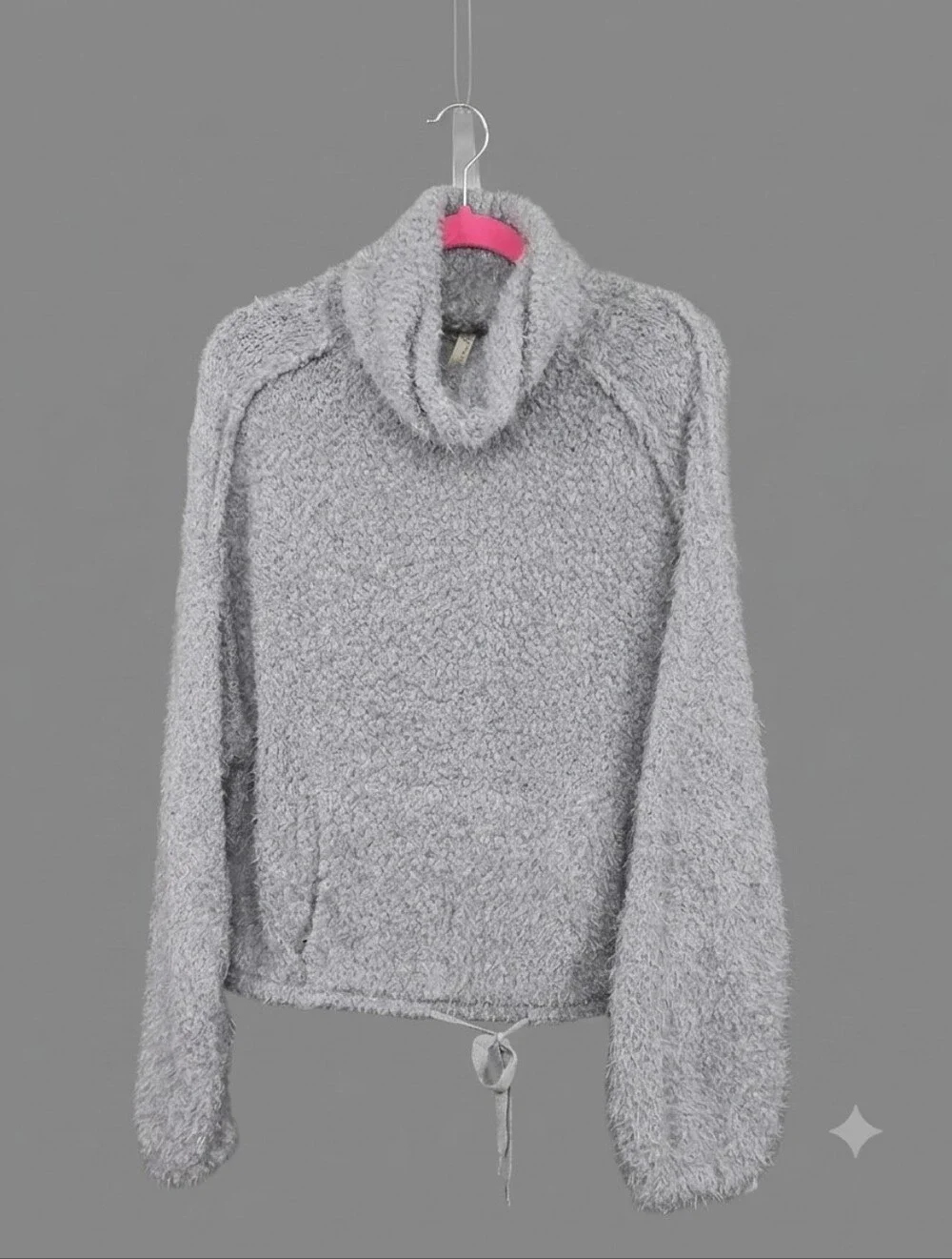 Free People FP Movement Heating Up Eyelash Knit Cowl Neck Sweater Sz M/L Gray